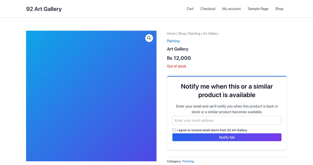 92 Notify's back-in-stock notification form on a WooCommerce product page