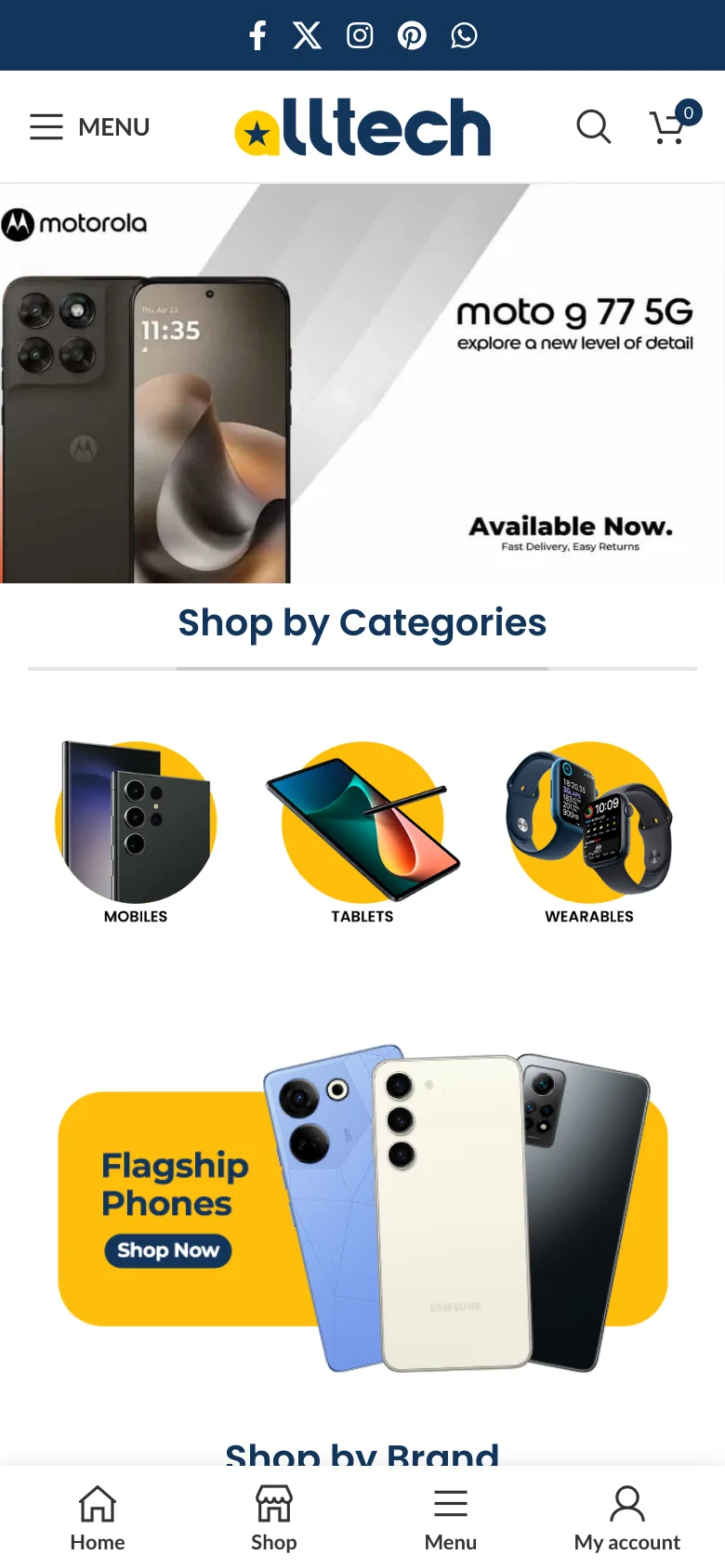 Mobile homepage of the Alltech technology store