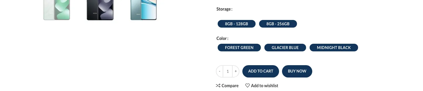 Storage and color variation selectors on an Alltech product page
