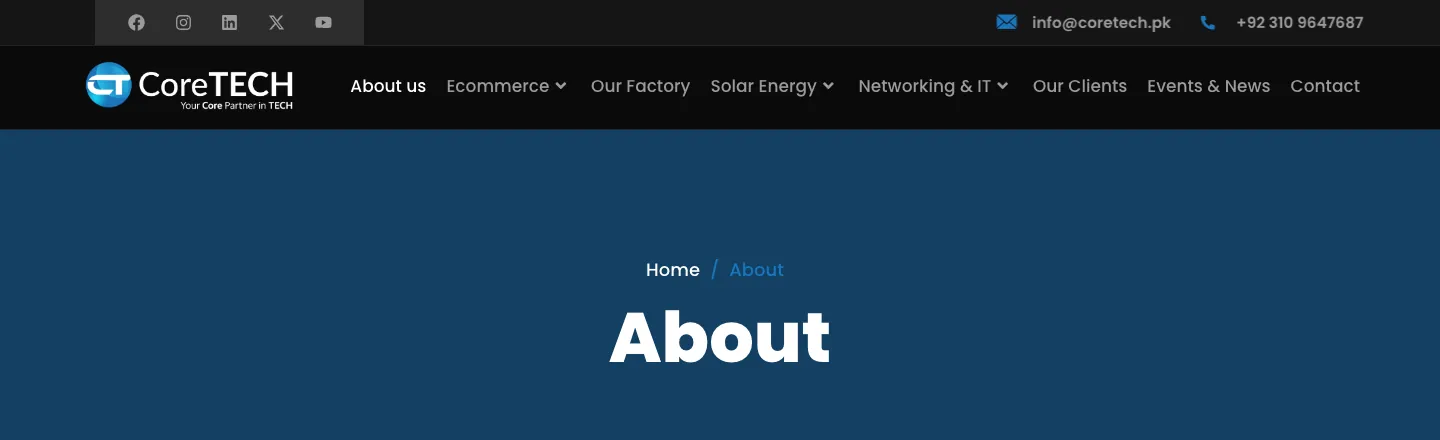 About page on the CoreTECH website introducing the company