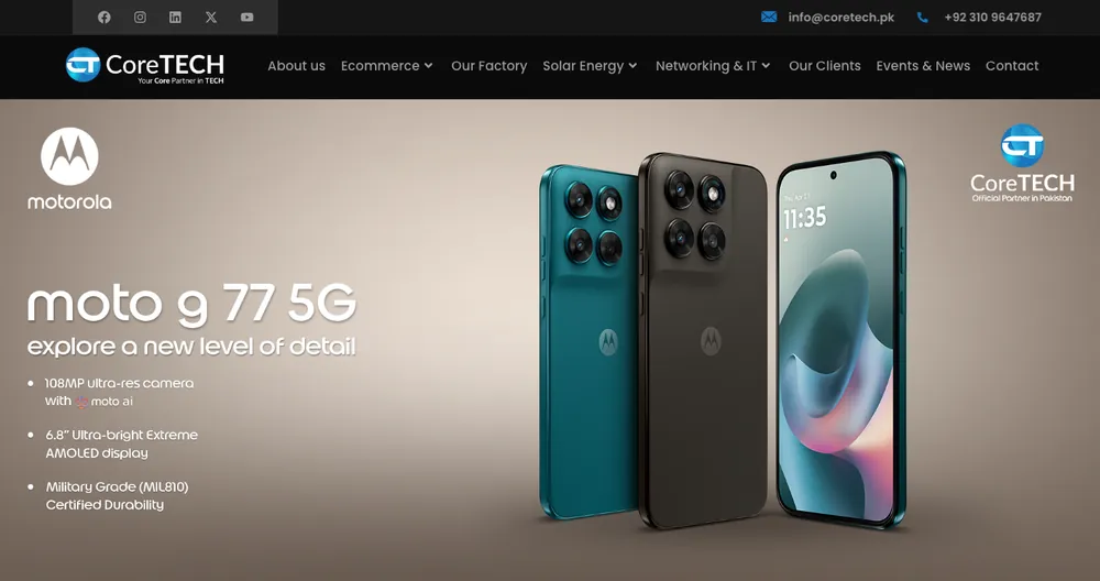 Homepage of the CoreTECH Pakistan corporate website