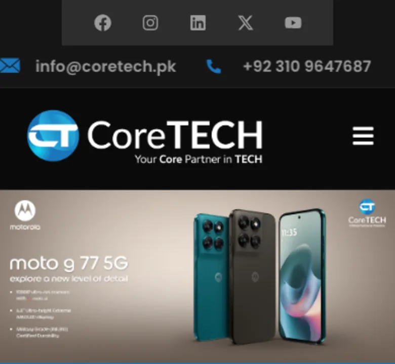 Mobile homepage of the CoreTECH Pakistan corporate website