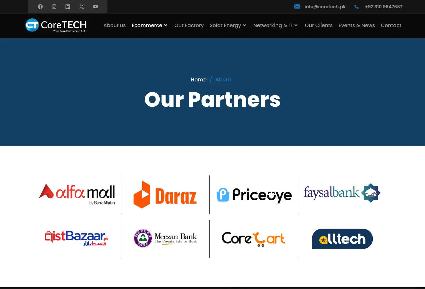 Our Partners page on the CoreTECH website showing partner and client logos