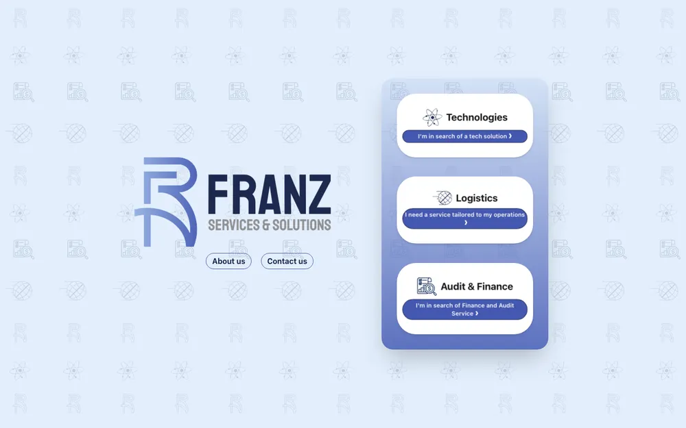 Homepage of the FRANZ Services & Solutions website with its service-selection interface