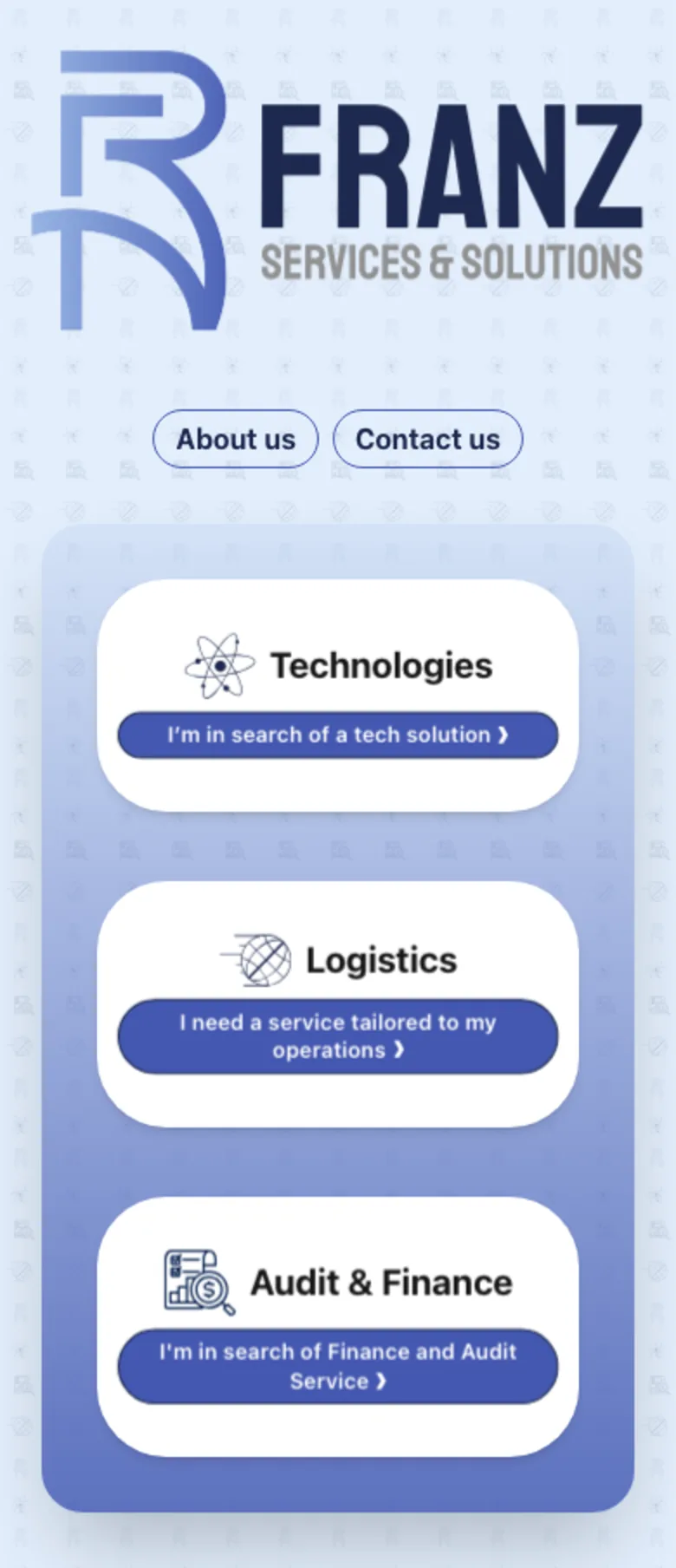 Mobile homepage of the FRANZ Services & Solutions website