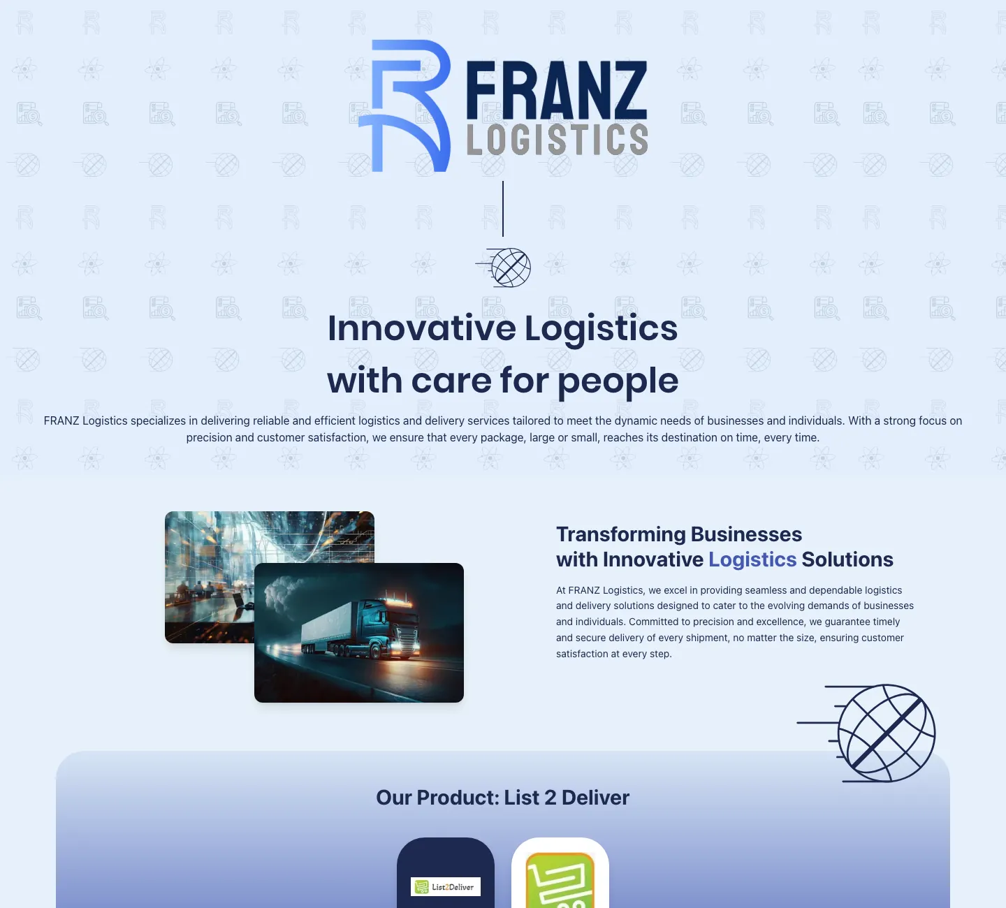 FRANZ Logistics division page showing its transforming businesses and product sections