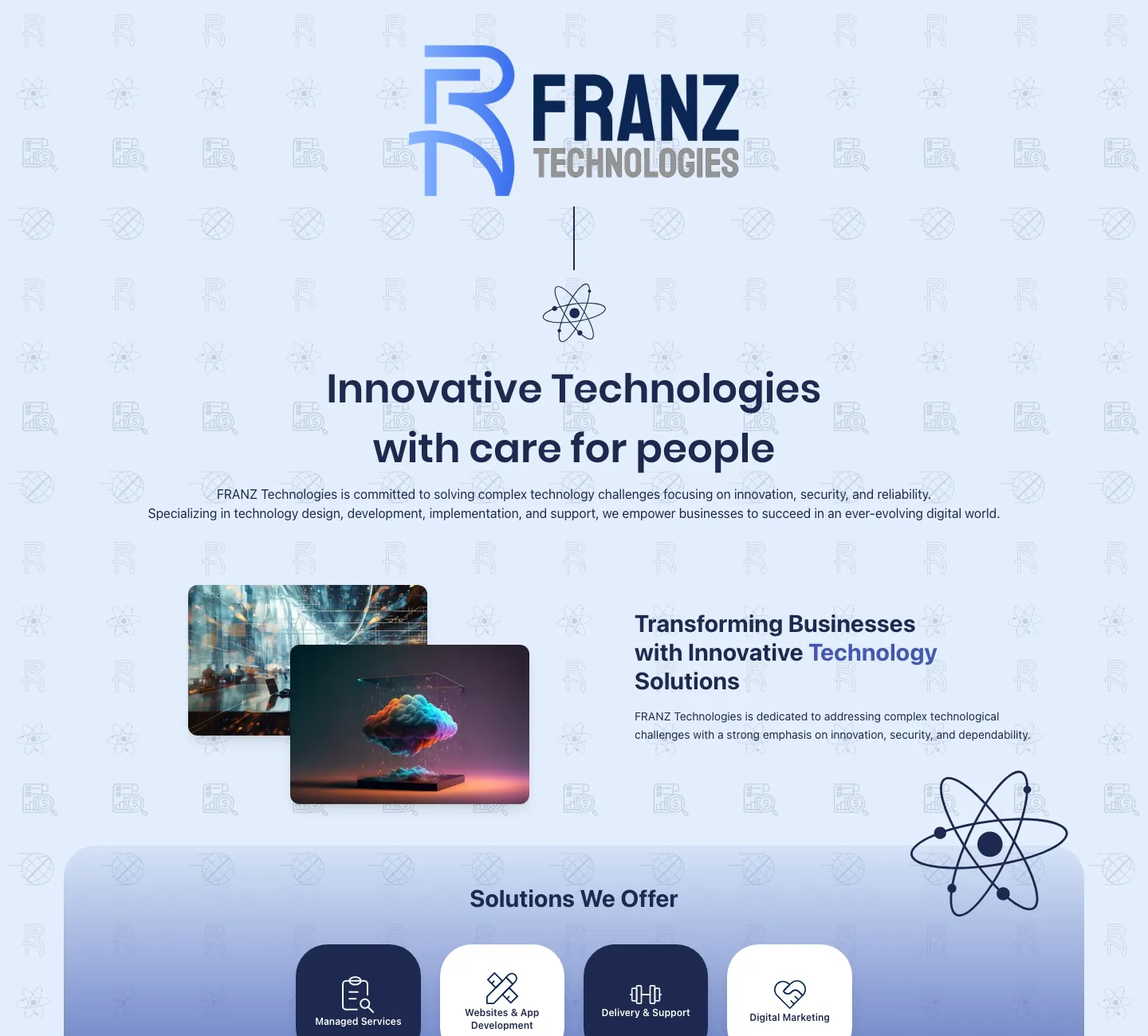 FRANZ Technologies division page showing its solutions and core expertise sections
